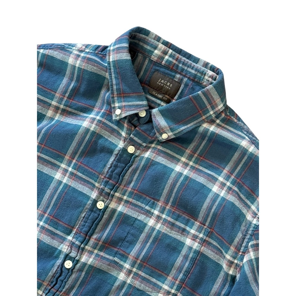 Jachs New York Mens Teal‎ Plaid Flannel Shirt Classic Fit Size Tall XL